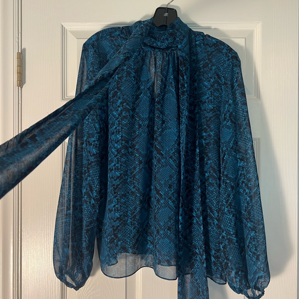 Misa Los Angeles Blue Relaxed Tie Front Blouse